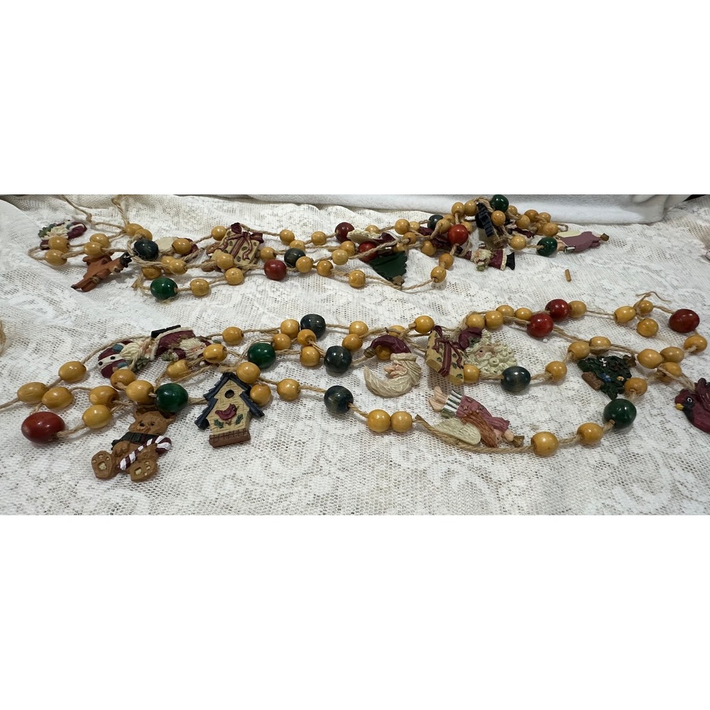 Christmas Beaded Garland Santa Snowman Teddy Bear Birdhouse Rustic Holiday Decor